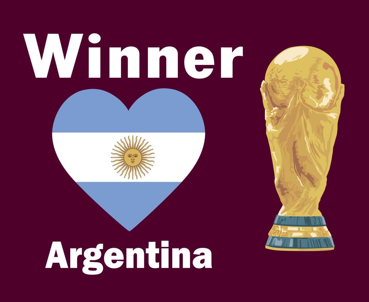 argentina flagga hjärta vinnare med namn och värld kopp trofén slutlig fotboll symbol design latin Amerika vektor latin amerikan länder fotboll lag illustration