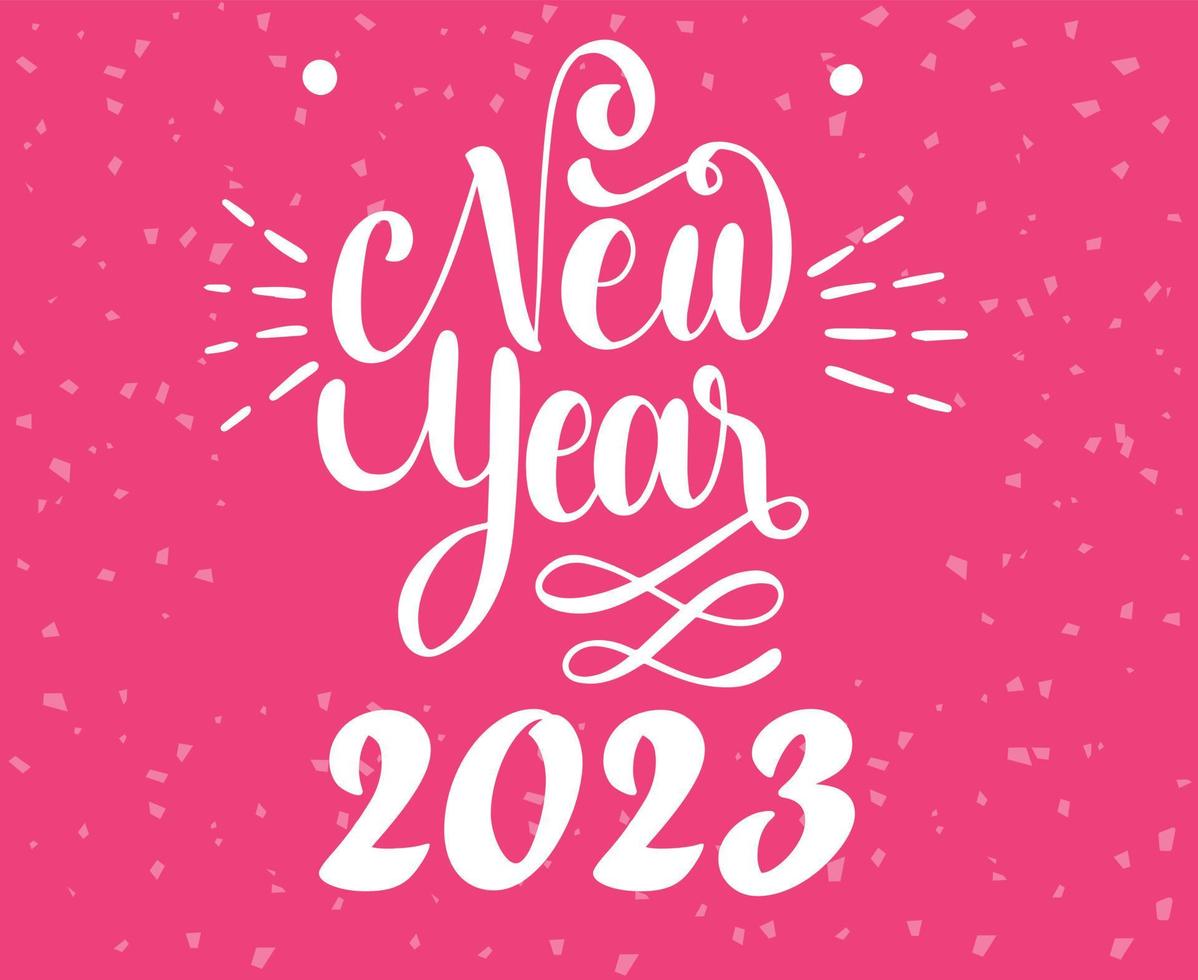 Lycklig ny år 2023 Semester abstrakt vektor illustration design vit med rosa bakgrund