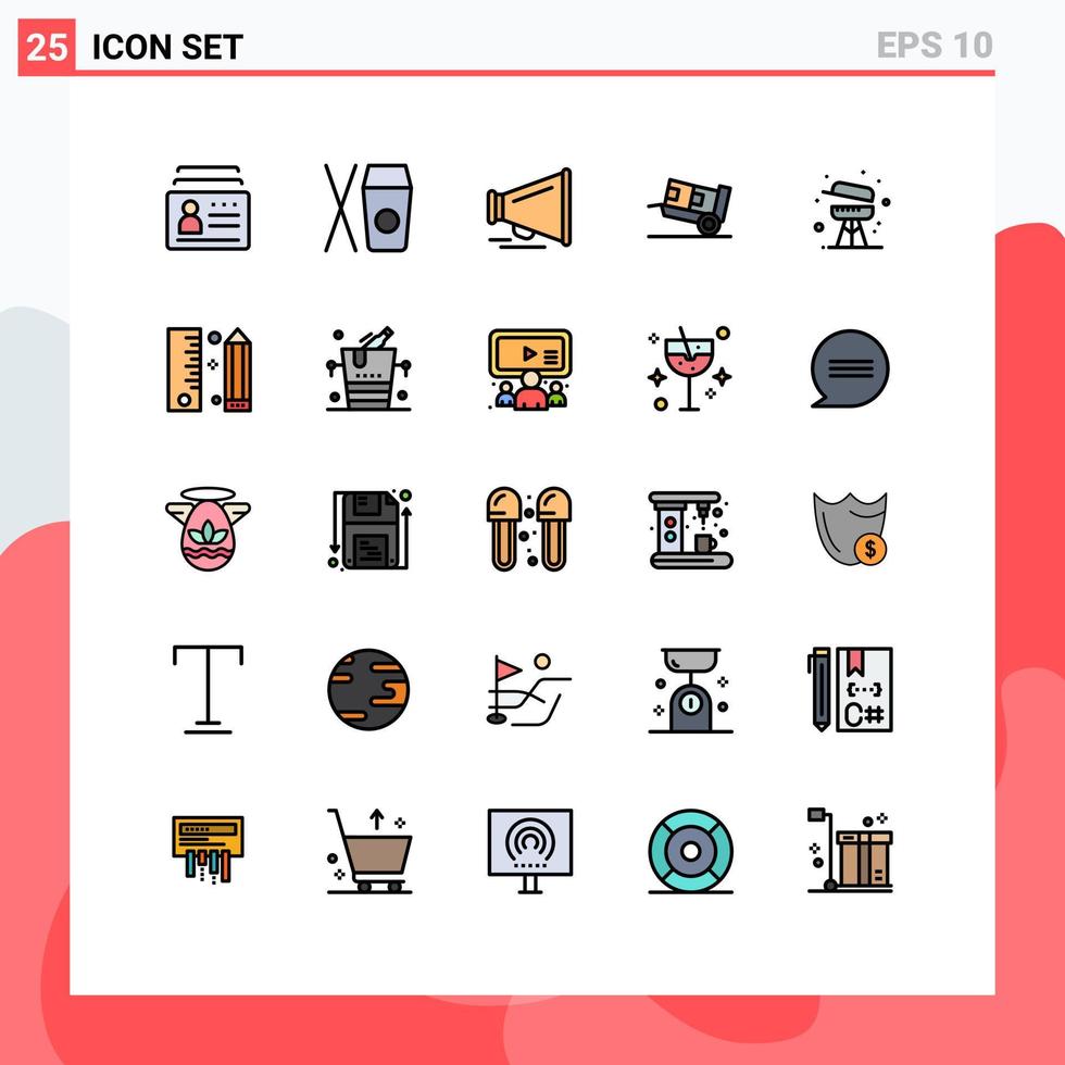 uppsättning av 25 modern ui ikoner symboler tecken för Utrustning utegrill högtalare frakt handkärra redigerbar vektor design element