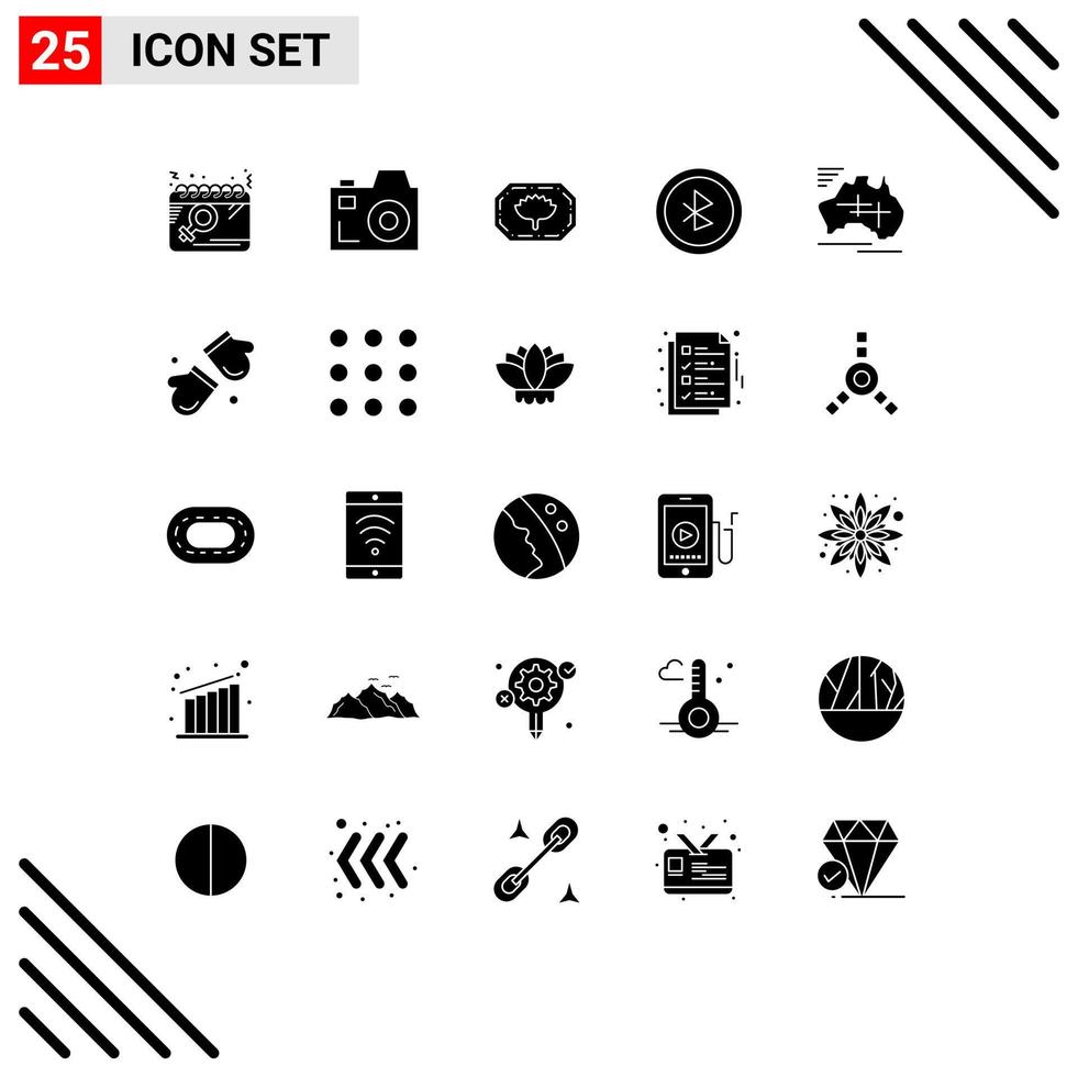 gruppe von 25 soliden glyphen zeichen und symbole für reisekarte bangladesch label australien ui editierbare vektordesignelemente vektor