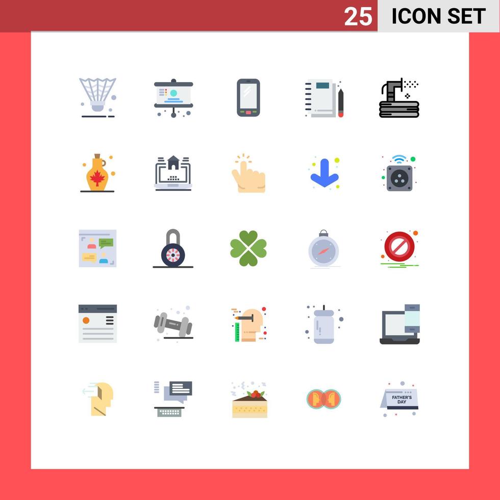 25 flaches Farbpaket der Benutzeroberfläche mit modernen Zeichen und Symbolen der Schreibwaren-Notebook-Präsentation Jotter Huawei editierbare Vektordesign-Elemente vektor