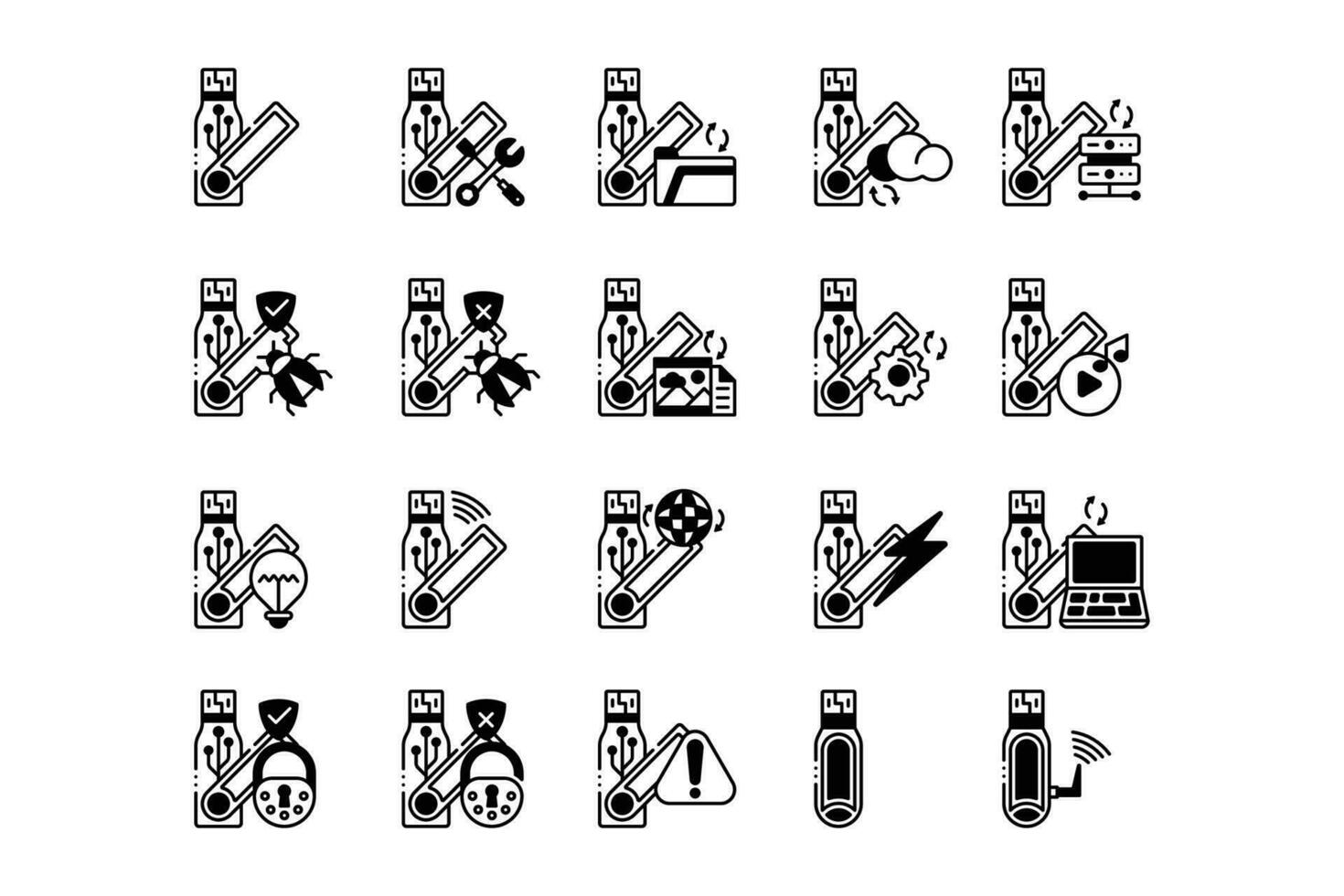 20 Symbole für USB-Flash-Laufwerke vektor