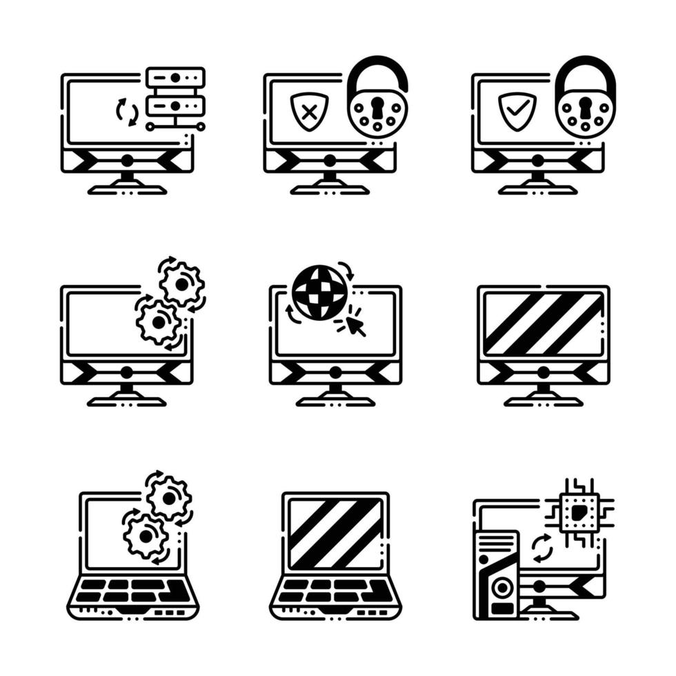 Symbole für externe Hardwarekomponenten des schwarzen Computers vektor