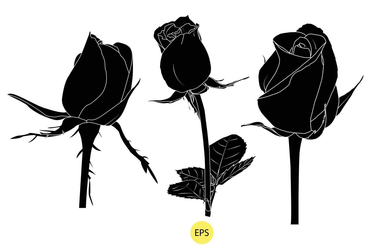 uppsättning av svart dekorativ reste sig silhuetter, vektor svart silhuetter av blommor isolerat på en vit bakgrund.