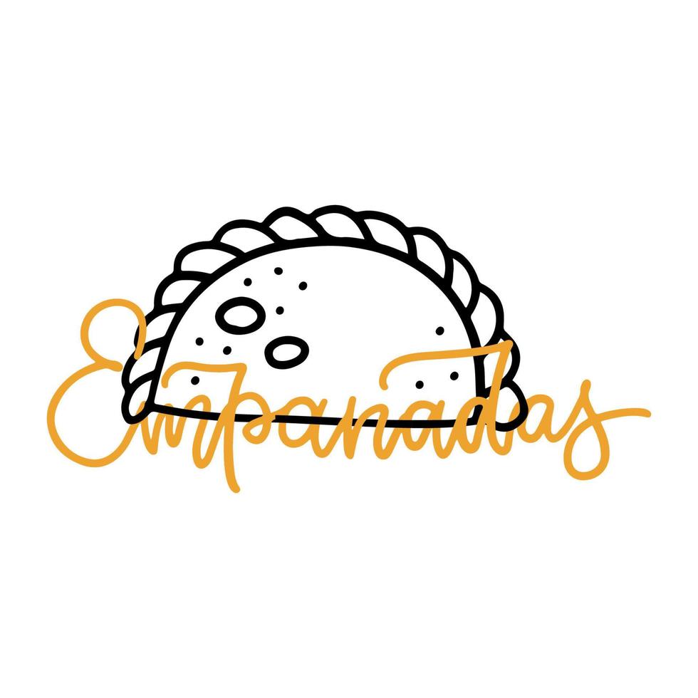 empanadas elegantes lineares kunstillustrationslogo. landgezeichnetes Schriftzeichen mit einer Empanada vektor