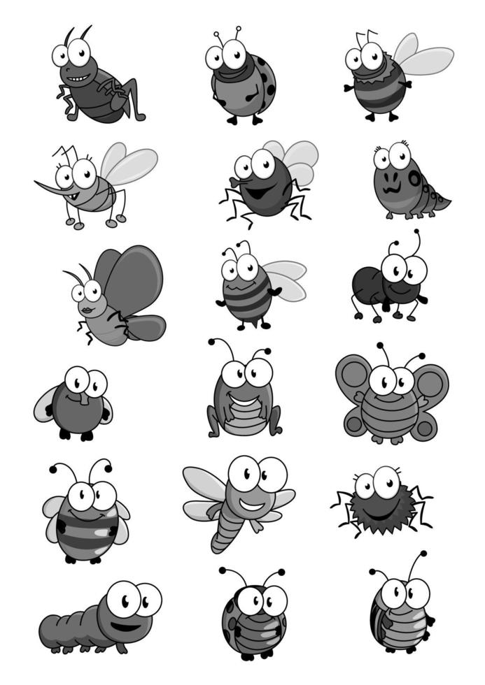Insekten und Käfer Vektor-Cartoon-Comic-Symbole gesetzt vektor