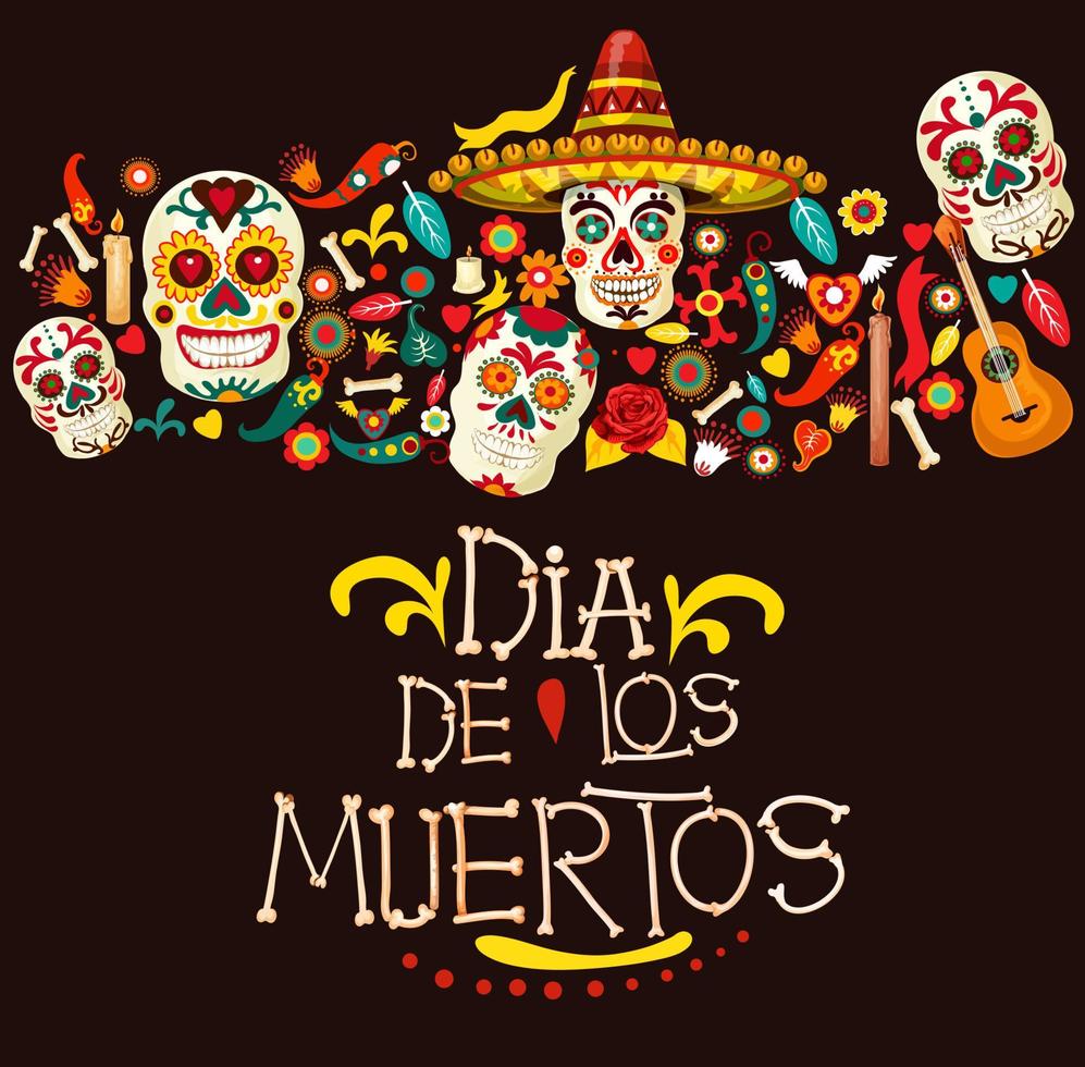 dia de los muertos mexikanische feiertagsgrußkarte vektor