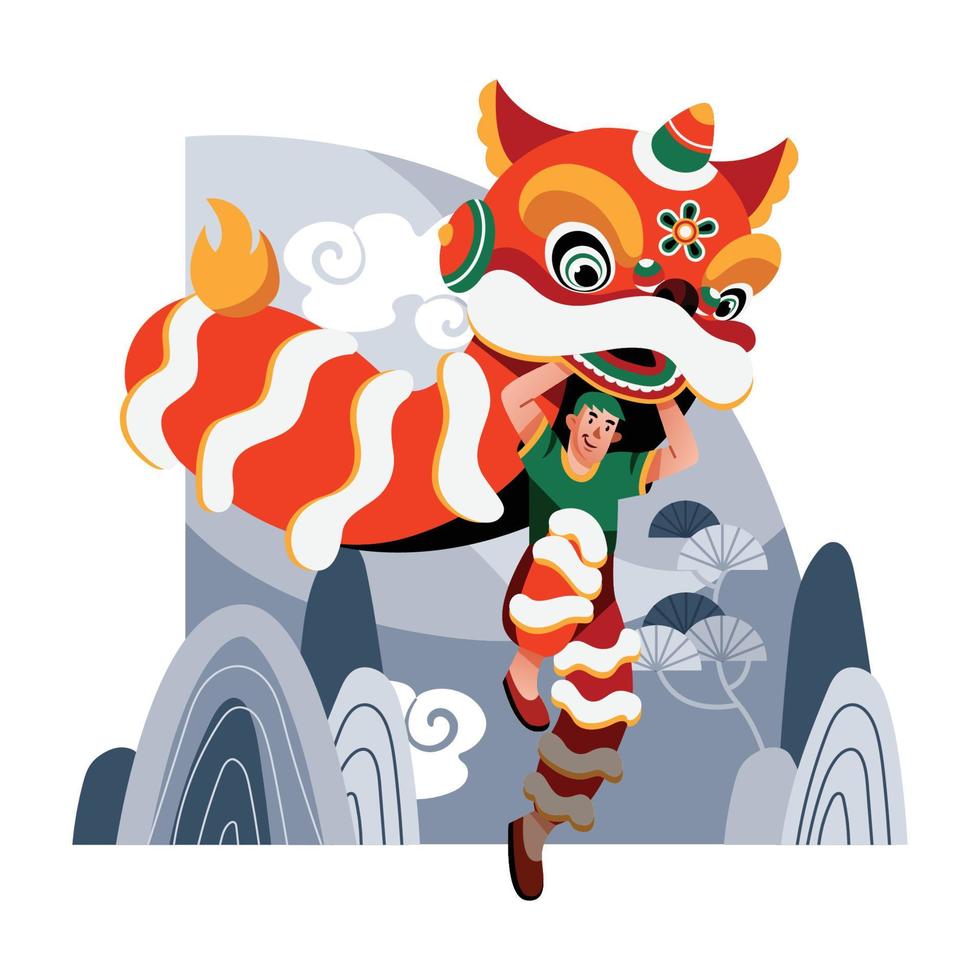 en lejon dansa på kinesisk ny år festival vektor