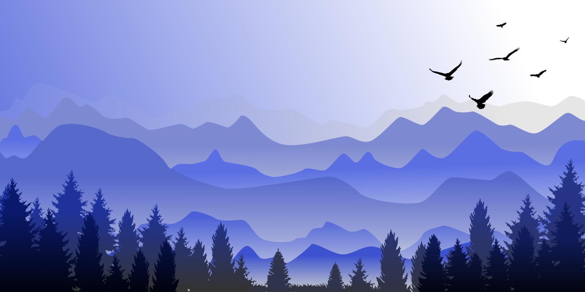 erstaunliche blaue Berglandschaft am Morgen Bild Grafik Symbol Logo Design abstraktes Konzept Vektor Stock. kann als Symbol für Hintergrund oder Vorlage verwendet werden