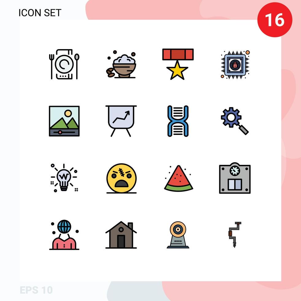 Aktienvektor-Icon-Paket mit 16 Zeilenzeichen und Symbolen für Informationschips öffnen Antivirus Militär editierbare kreative Vektordesign-Elemente vektor