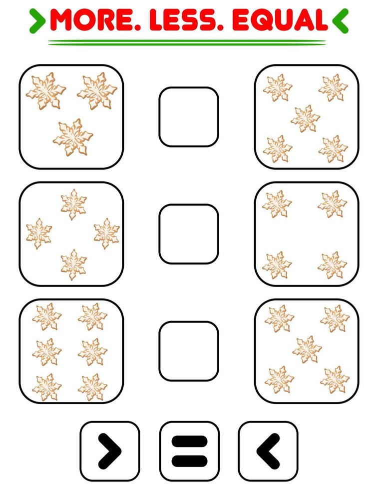 jämföra de siffra av snöflingor. skriva de tecken Mer , mindre, likvärdig. undervisning barn. utbildning för dagis. vektor