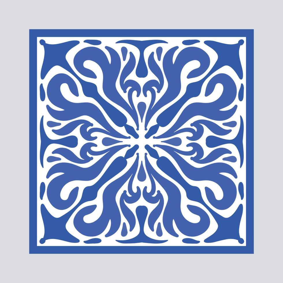 Vektor-portugiesische Keramikfliese mit keramischem Blumenornament. vintage blaues portugiesisches azulejo, mexikanisches talavera, italienische majolika, arabeskenmotiv oder spanisches keramikmosaik vektor