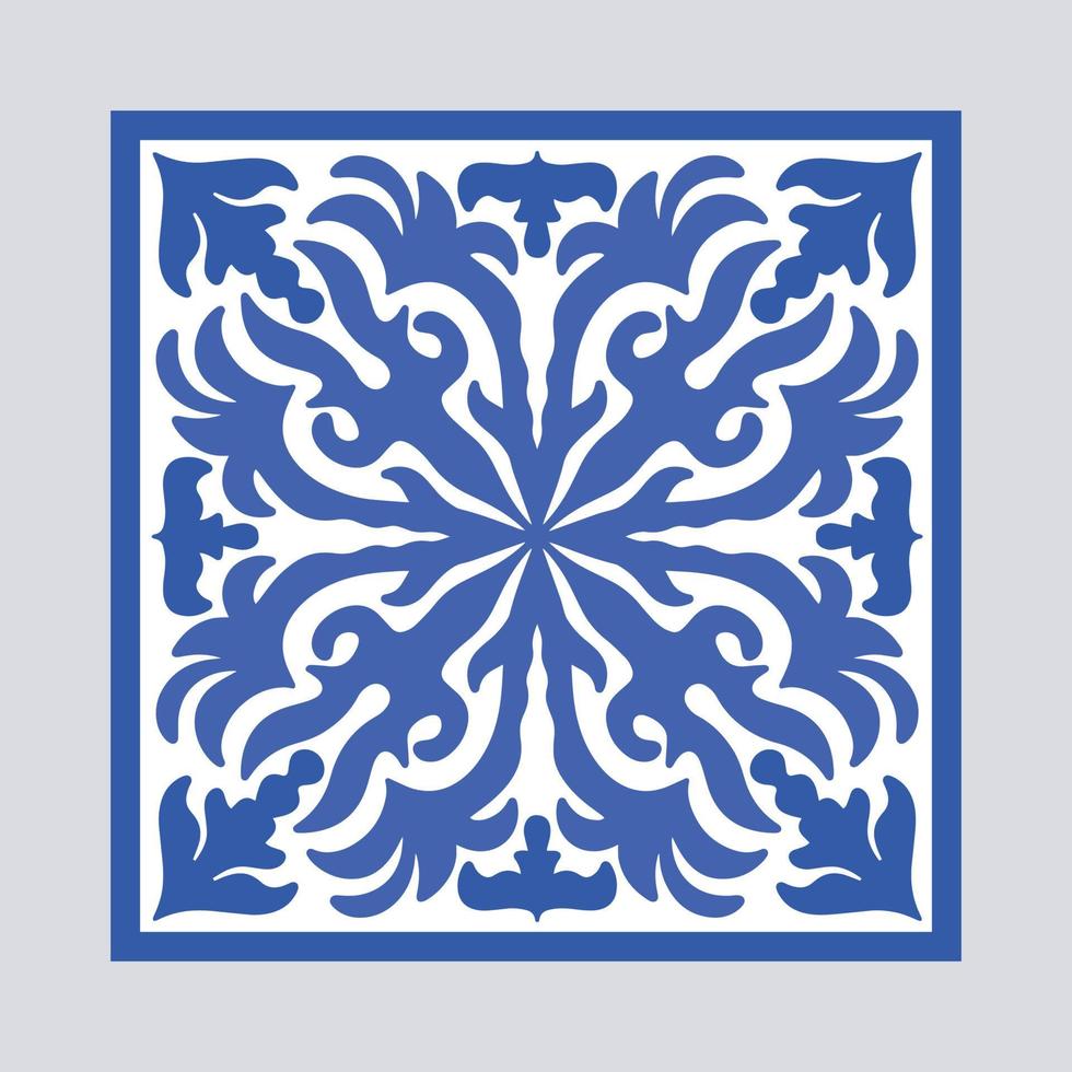 vektor portugisiska krukmakeri bricka med keramisk blommig prydnad. årgång blå portugal azulejo, mexikansk talavera, italiensk majolika, arabesk motiv eller spanska keramisk mosaik-