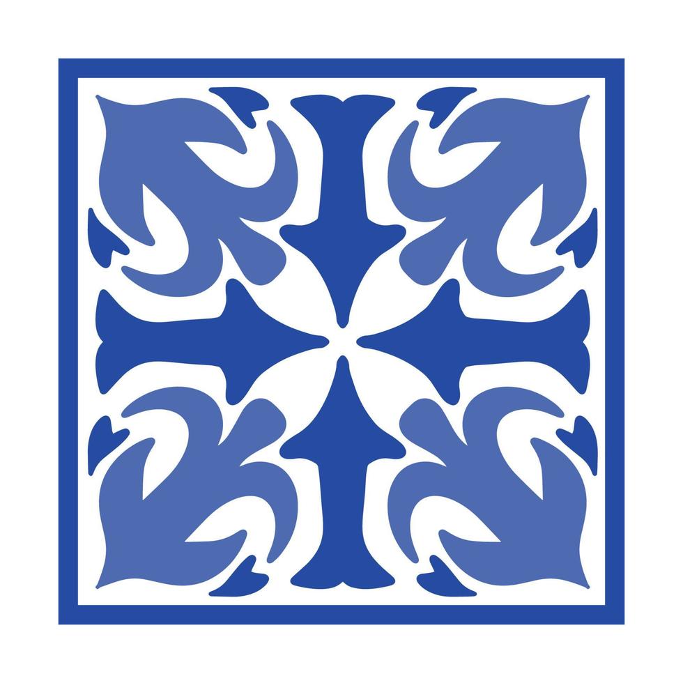 Vektor-portugiesische Keramikfliese mit keramischem Blumenornament. vintage blaues portugiesisches azulejo, mexikanisches talavera, italienische majolika, arabeskenmotiv oder spanisches keramikmosaik vektor