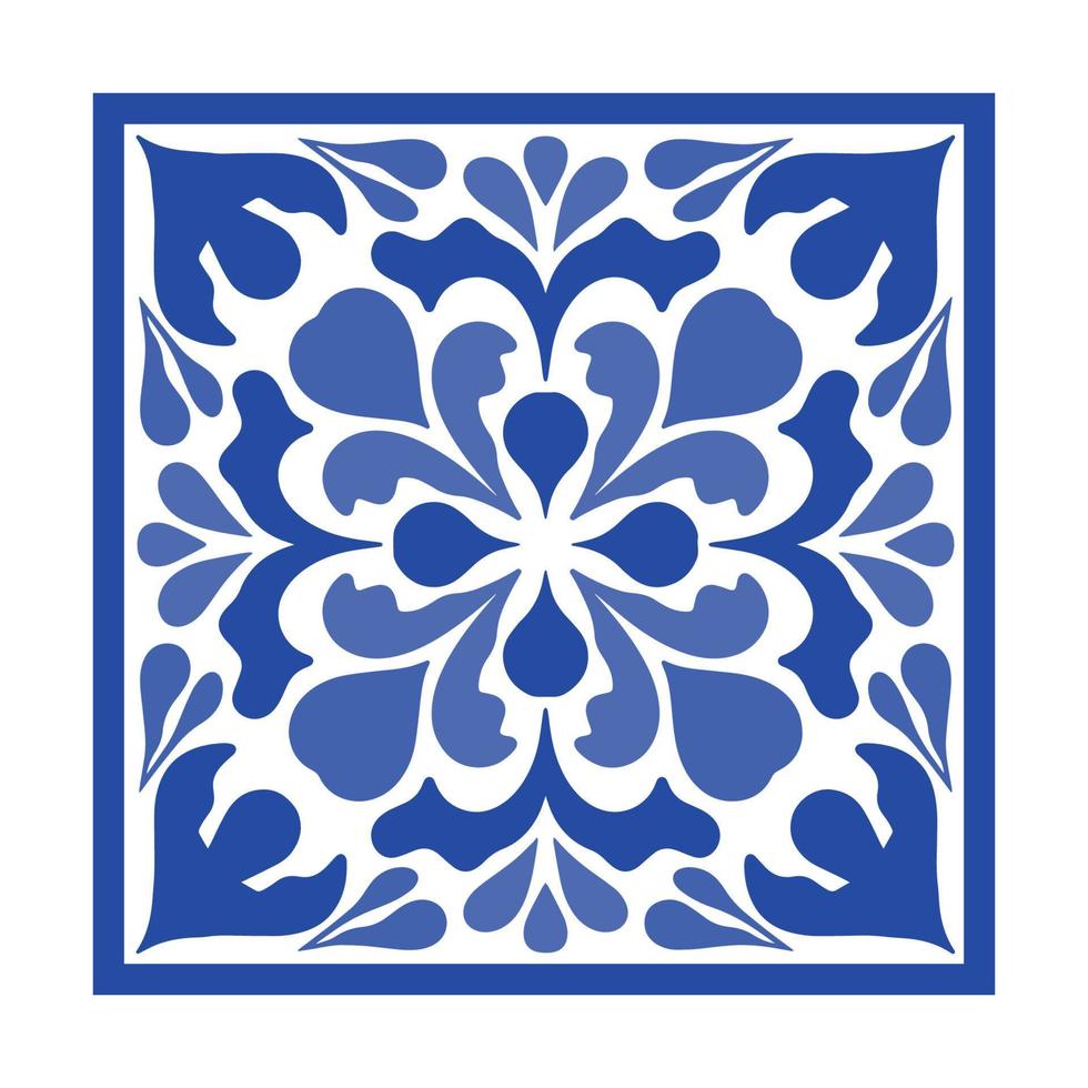 Vektor-portugiesische Keramikfliese mit keramischem Blumenornament. vintage blaues portugiesisches azulejo, mexikanisches talavera, italienische majolika, arabeskenmotiv oder spanisches keramikmosaik vektor