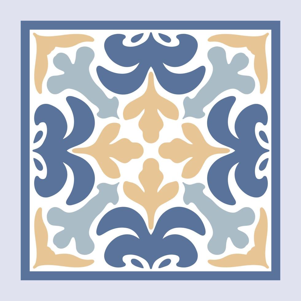 Vektor nahtlose marokkanische Mosaikfliese mit buntem Patchwork. Vintages blaues portugiesisches Azulejo, mexikanisches Talavera, italienisches Majolika-Ornament, Arabeskenmotiv oder spanisches Keramikmosaik