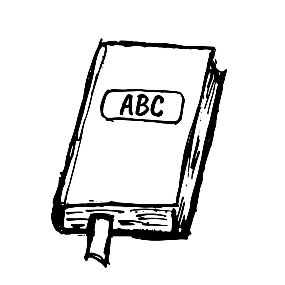 hand gezeichnetes gekritzel-abc-buch. Wörterbuch Buch. vektor