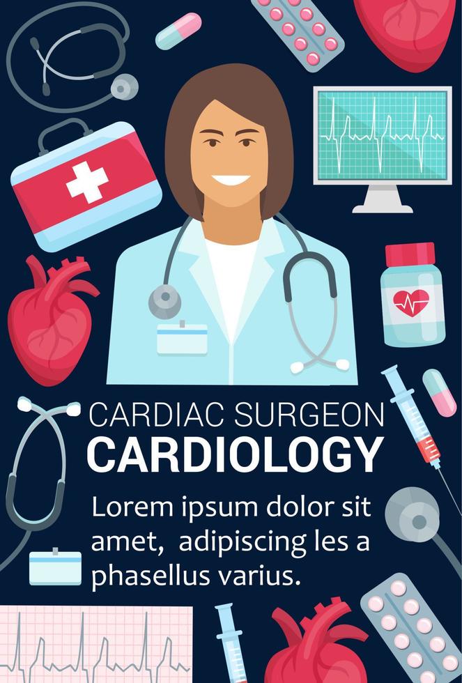 kardiologi kirurg läkare och hjärta medicinsk affisch vektor