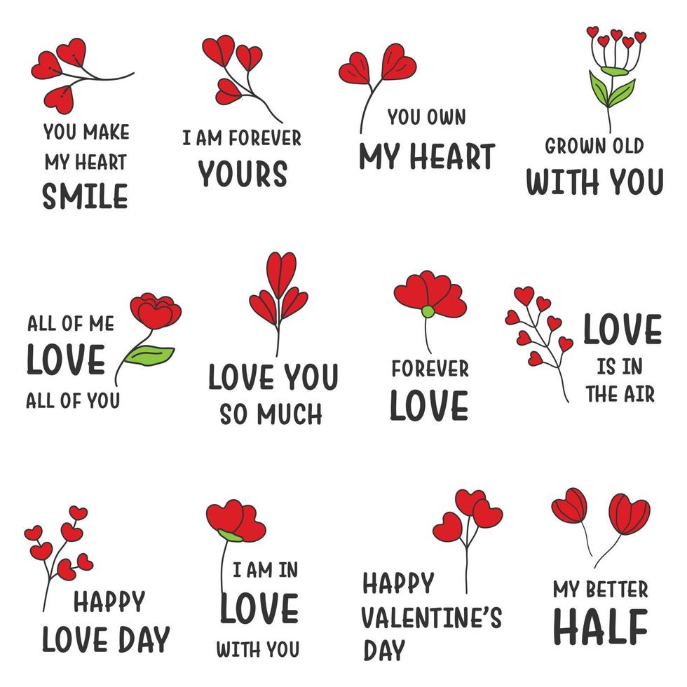 valentinstag-typografie für grußkarten, geschenke, dekorative aufkleber, einklebebuchaufkleber, planeraufkleber und mehr. vektor