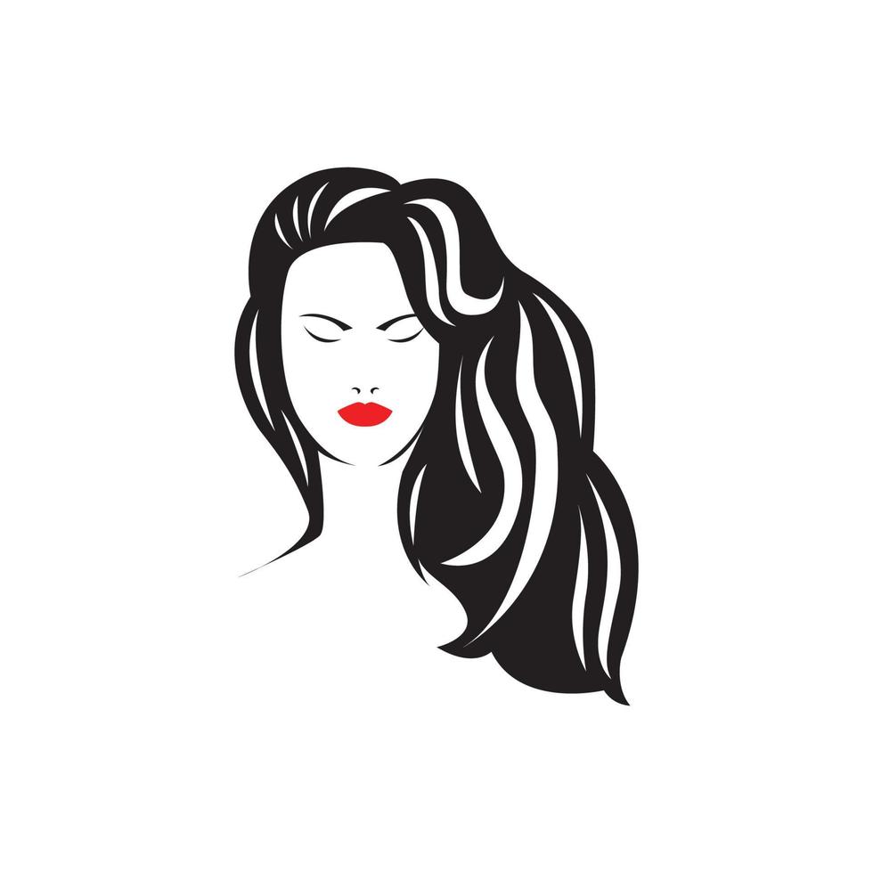 Silhouette der schönen Frau mit langem Haar-Logo für Beauty-Salon-Vektor-Illustration-Design vektor