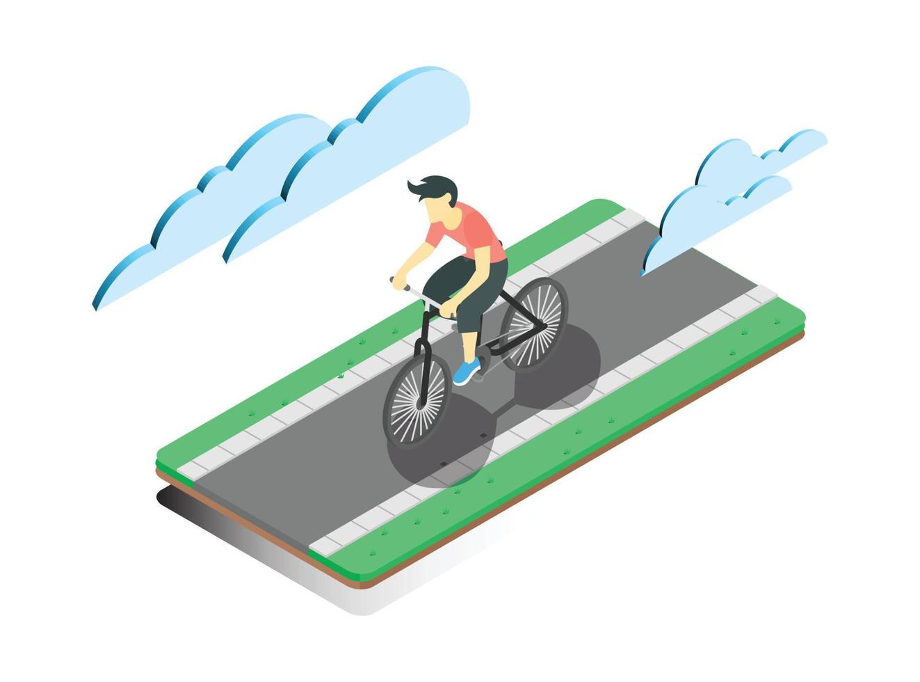 Flaches Design der isometrischen Illustration 3d des Radfahrens auf der Straße, während des Morgens, isometrische Vektorillustration, die für Diagramme, Infografiken und andere grafische Vermögenswerte geeignet ist vektor