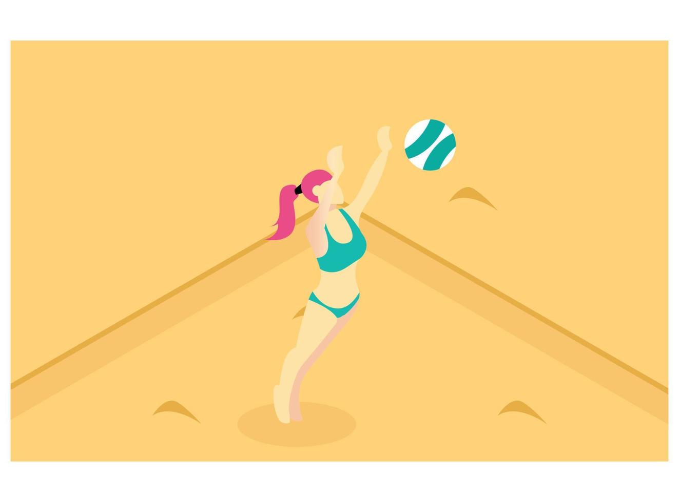 3d isometrisk spelar strand volleyboll på brun strand sand. vektor isometrisk illustration lämplig för diagram, infografik, och Övrig grafisk tillgångar