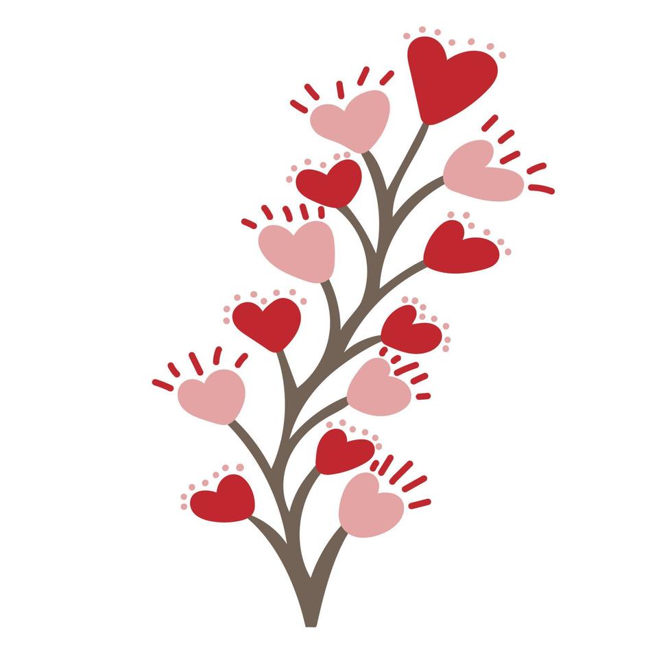 gren med blommor av hjärta form. kärlek och hjärtans dag begrepp vektor