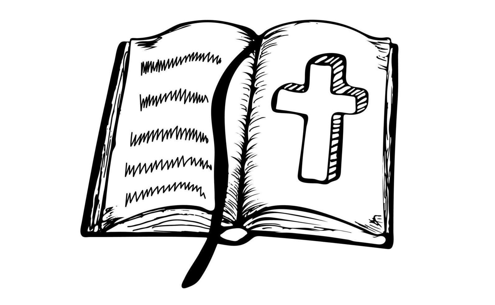 öppen helig bibel med krucifix vektor