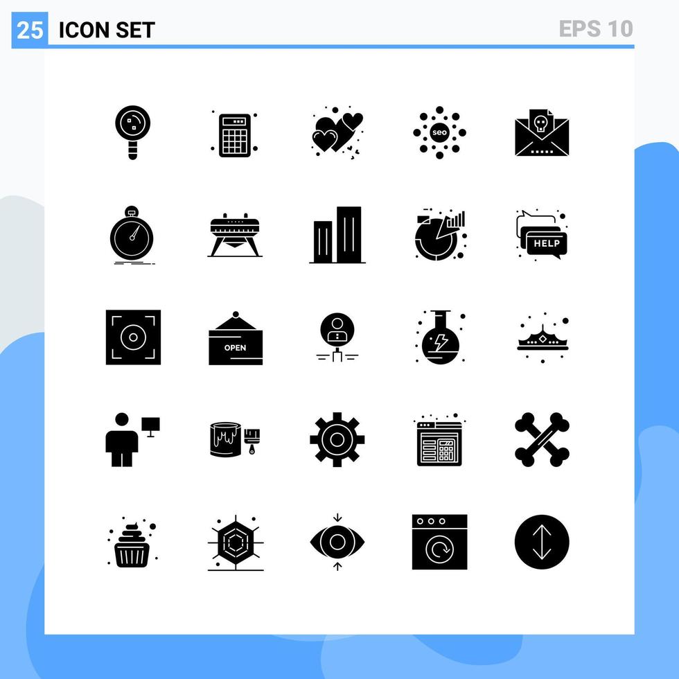 grupp av 25 modern fast glyfer uppsättning för död- seo beräkning cirkel vård redigerbar vektor design element