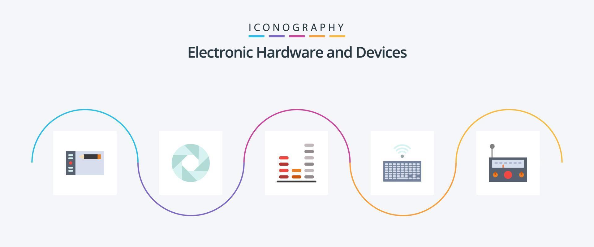 Geräte Flat 5 Icon Pack inklusive Ausrüstung. Typ. Audio. Schlüssel. Hardware- vektor