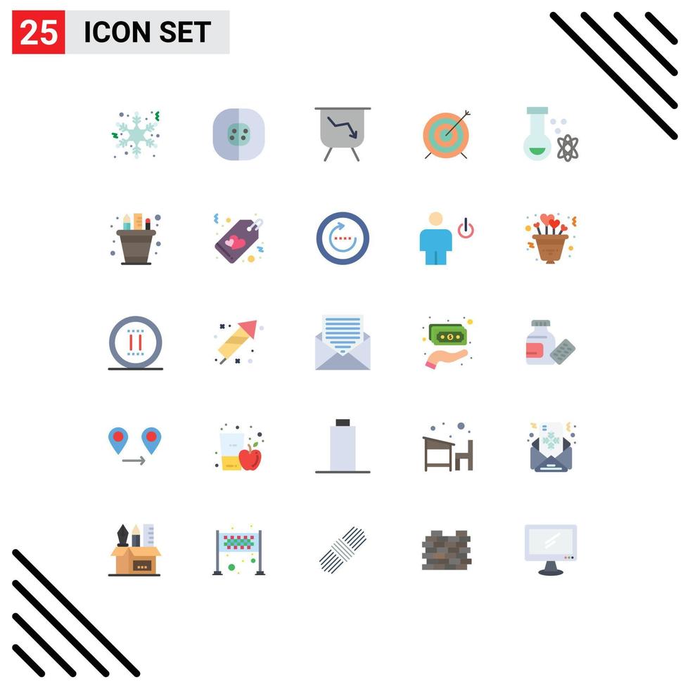 25 flaches Farbkonzept für mobile Websites und Apps Science Atom Board Focus Dart editierbare Vektordesign-Elemente vektor