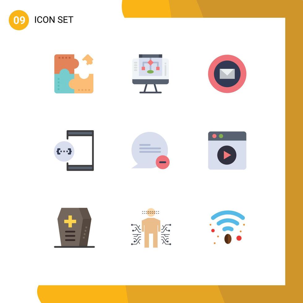 mobil gränssnitt platt Färg uppsättning av 9 piktogram av enhet utveckla dator kodning frimärken redigerbar vektor design element