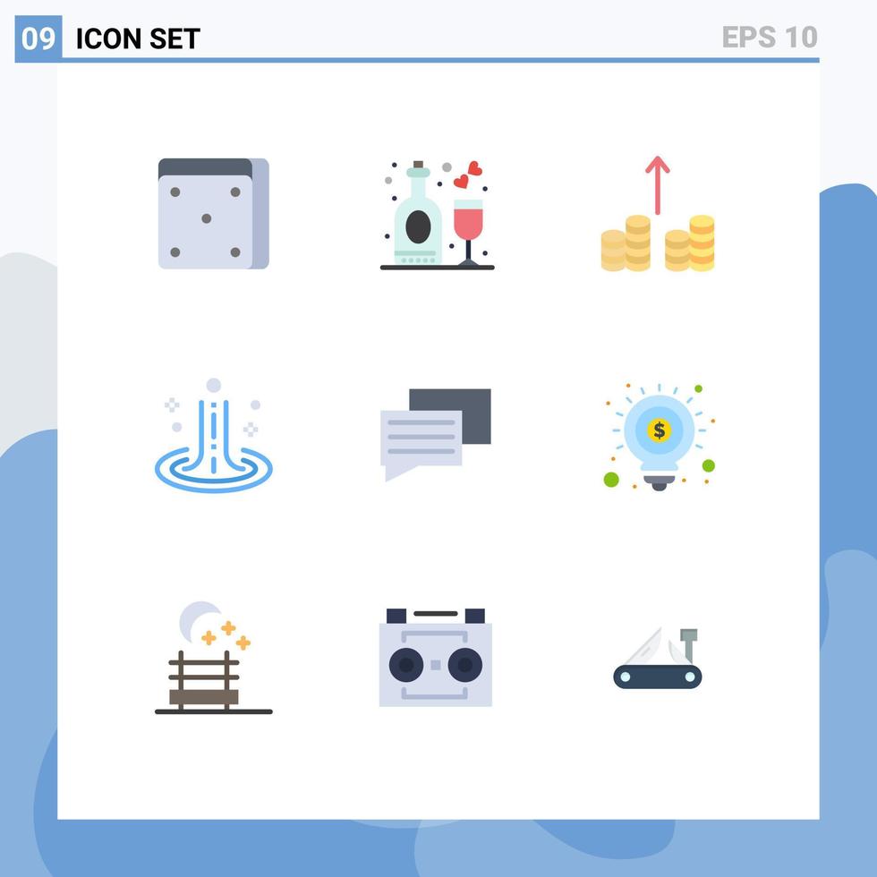 Flache Farbpackung mit 9 universellen Symbolen der Ideenbildung Cash Out Chat Spa editierbare Vektordesign-Elemente vektor
