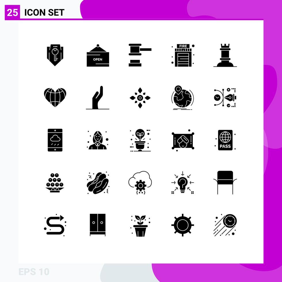 Stock Vector Icon Pack mit 25 Linienzeichen und Symbolen für Figurenhaus Schild Home Tools editierbare Vektordesign-Elemente