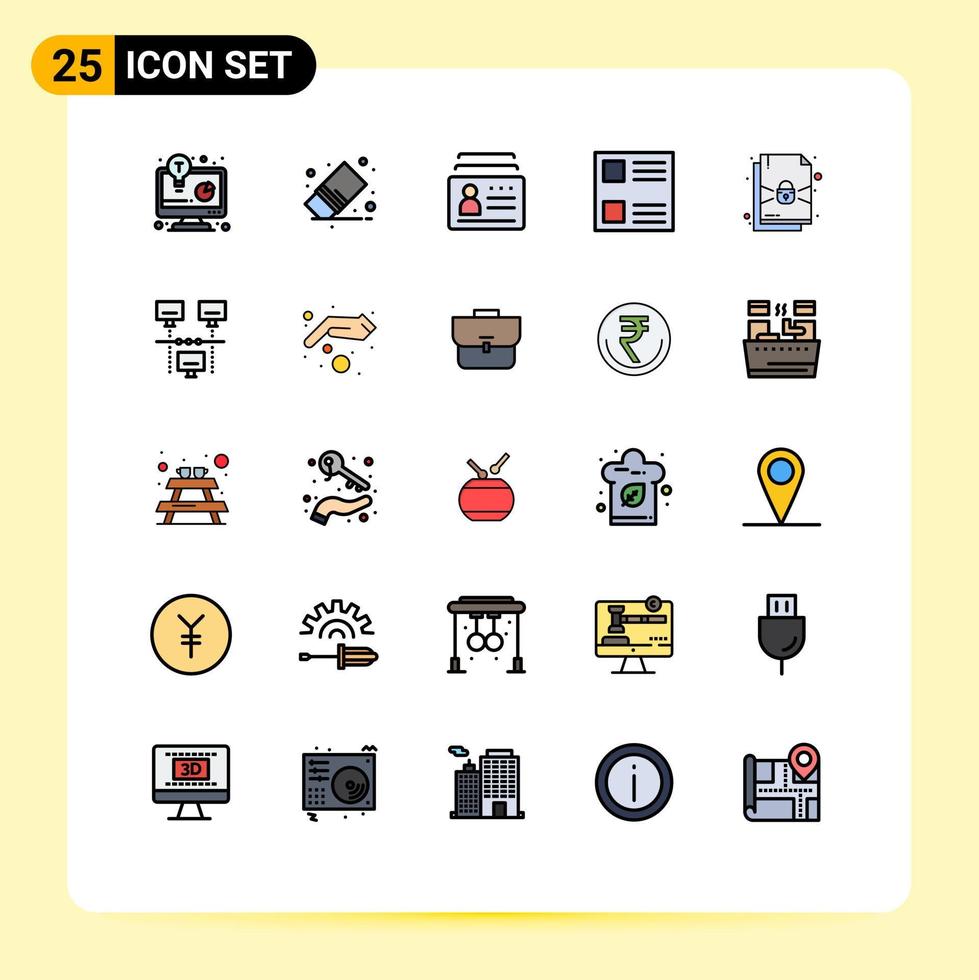 25 universelle gefüllte Linien flache Farbzeichen Symbole des Dokumentlayouts Briefpapier Kontrollkästchen ID editierbare Vektordesign-Elemente vektor