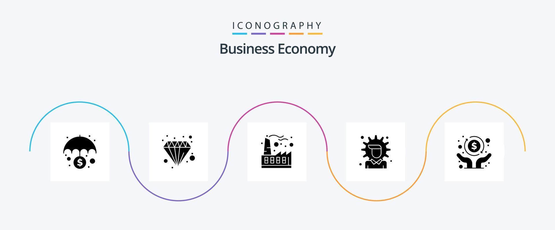 ekonomi glyf 5 ikon packa Inklusive ekonomisk. alternativ. pastell. pengar. industri vektor