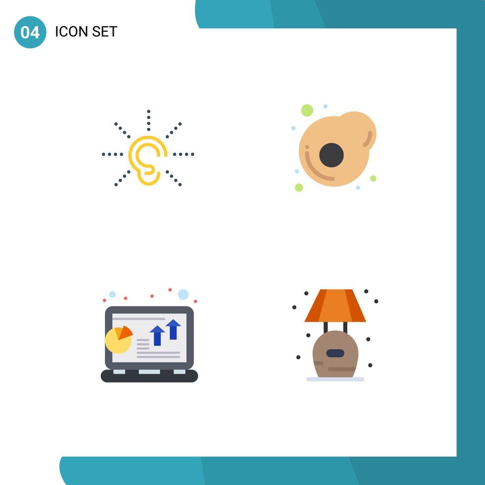 piktogram uppsättning av 4 enkel platt ikoner av medvetenhet Diagram hörsel ägg bärbar dator redigerbar vektor design element