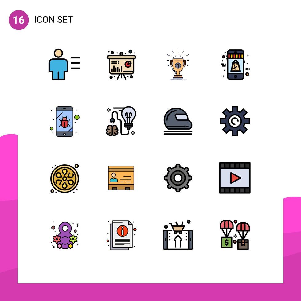 mobil gränssnitt platt Färg fylld linje uppsättning av 16 piktogram av försäljning rabatt information handla pris redigerbar kreativ vektor design element