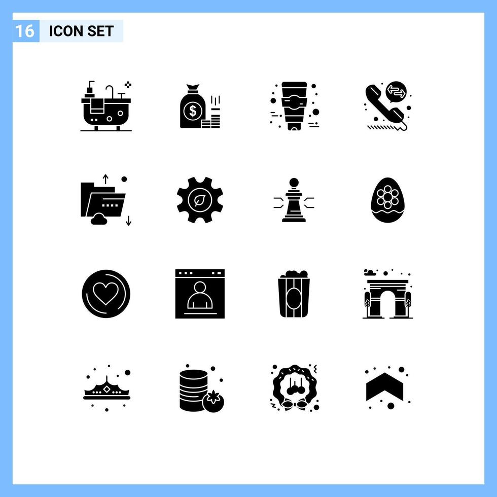användare gränssnitt packa av 16 grundläggande fast glyfer av data ring upp besparingar ring upp avledning hud vård redigerbar vektor design element