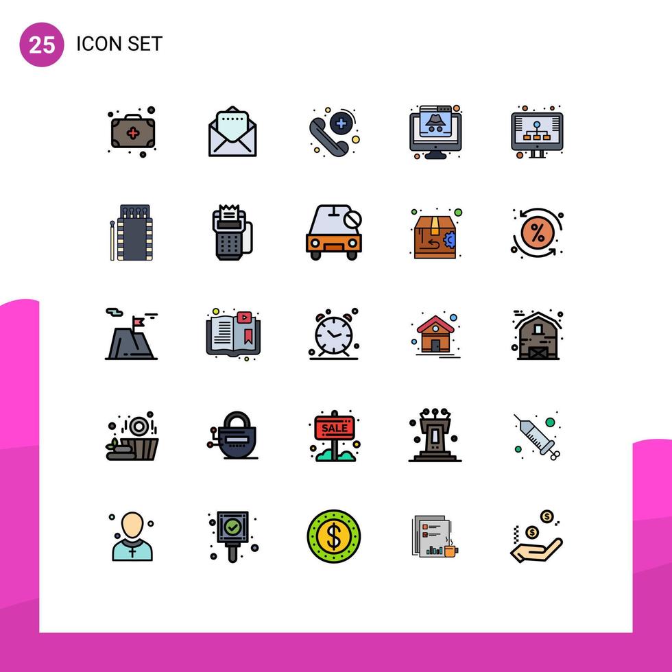 modern uppsättning av 25 fylld linje platt färger pictograph av lagring värd vård diagram data redigerbar vektor design element