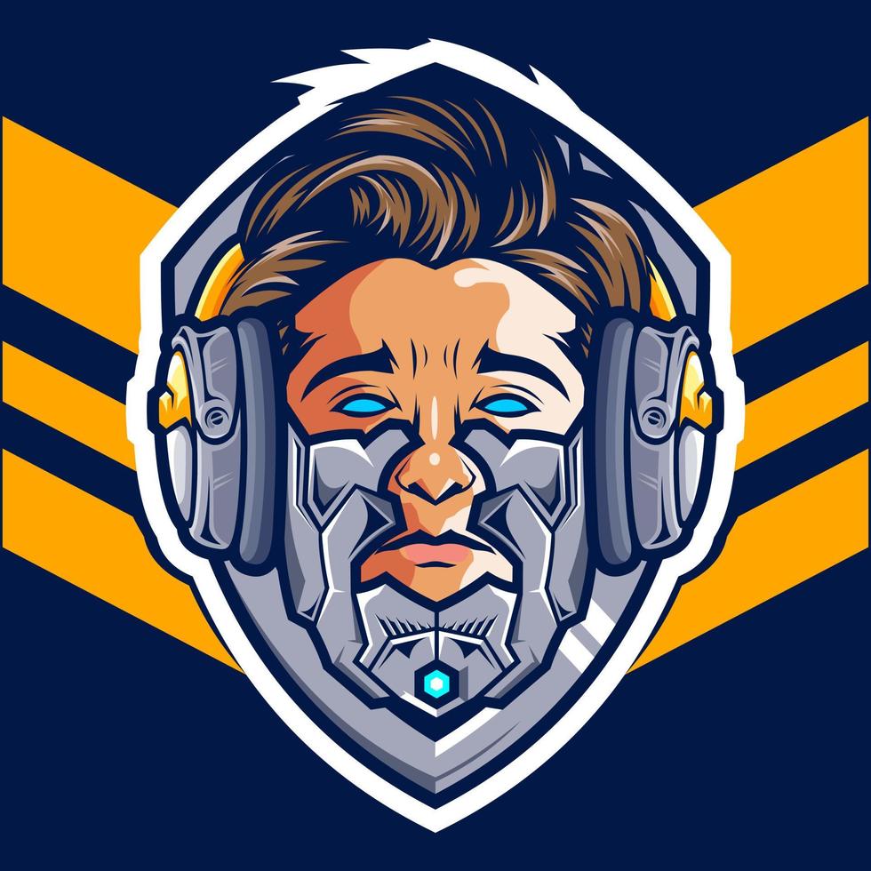 Head Cyborg Gamer Esport-Logo-Design vektor