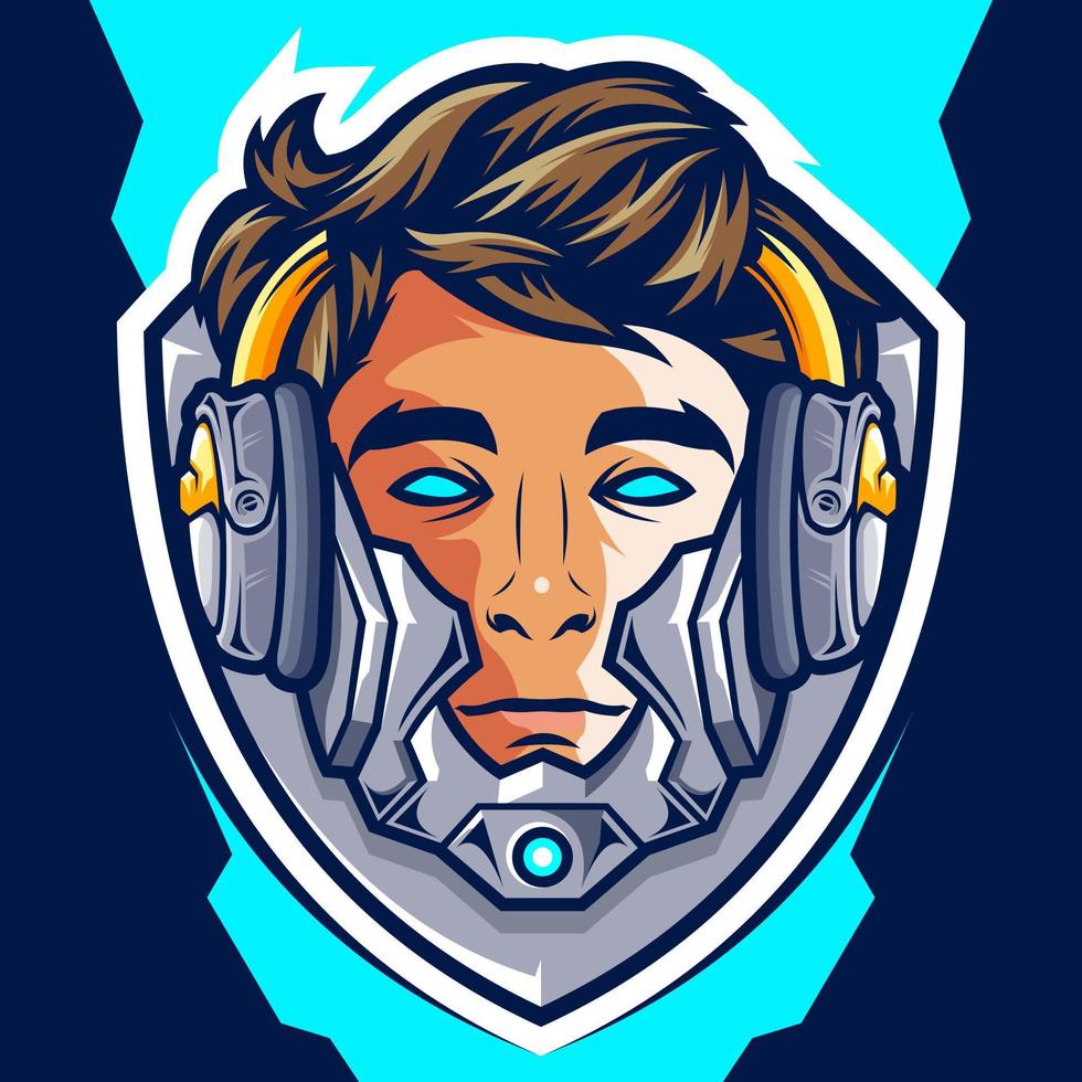 huvud cyborg gamer esport logotyp design vektor