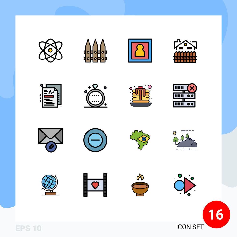 grupp av 16 platt Färg fylld rader tecken och symboler för testa staket Foto konstruktion lägenhet redigerbar kreativ vektor design element