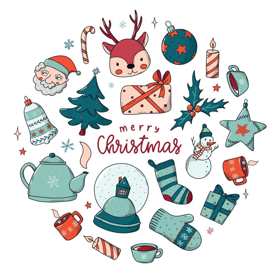 Satz von handgezeichneten Weihnachtscliparts, Kritzeleien isoliert auf weißem Hintergrund. gut für Planeraufkleber, Drucke, Karten und Dekorationsideen für Einladungen. Folge 10 vektor