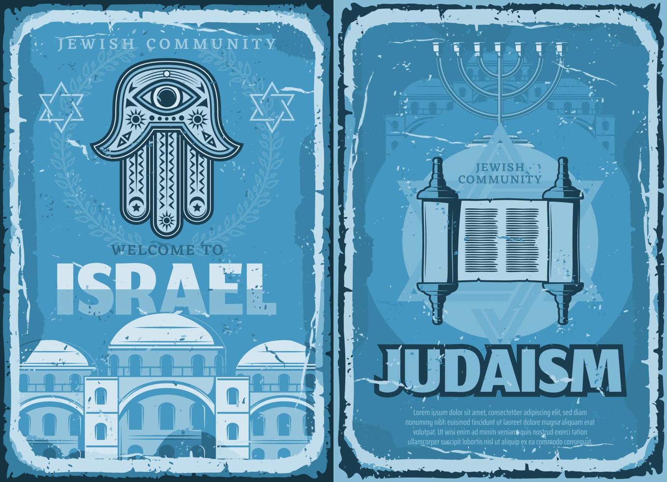 israel und judentum religion retro reiseplakate vektor