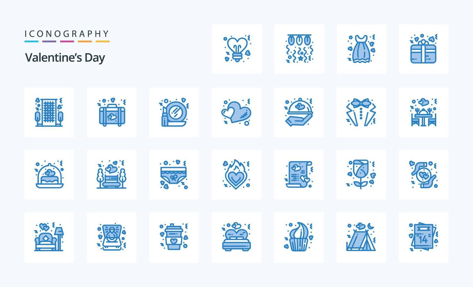 25 Valentinstag blau Icon Pack vektor