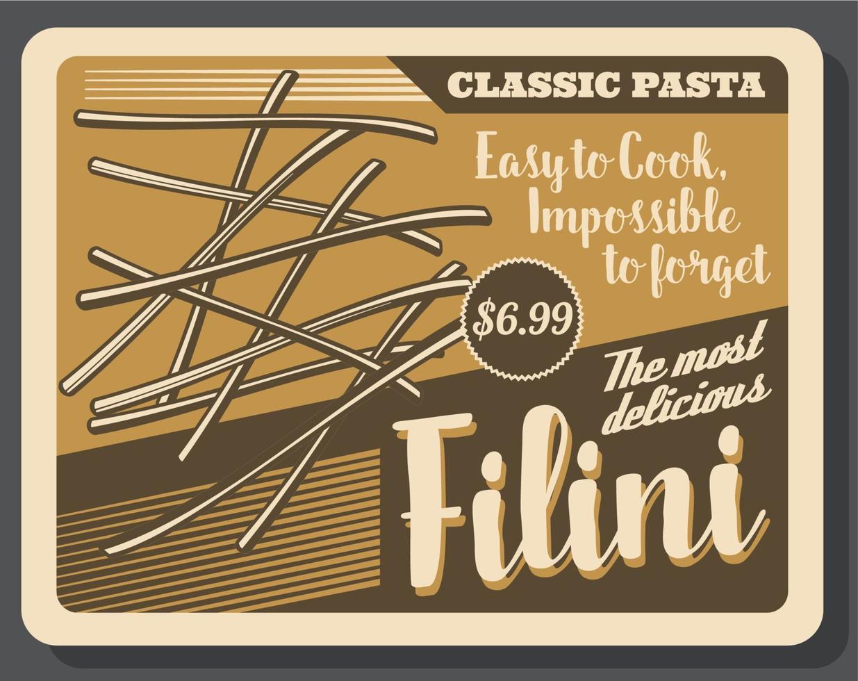 filini pasta italiensk maträtt meny vektor