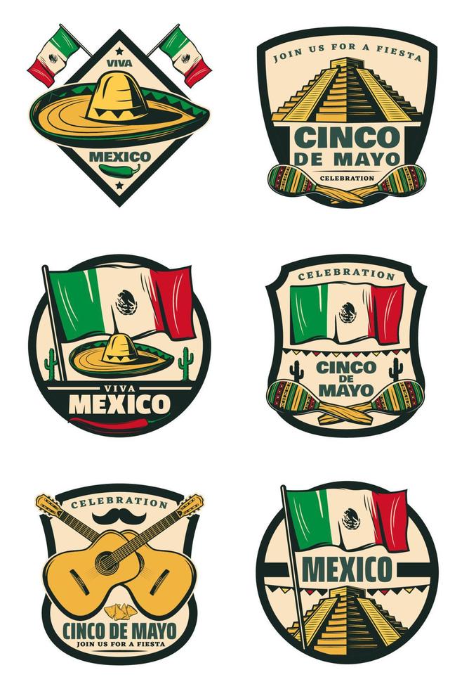 cinco de mayo mexikanischer urlaub retro skizzensymbole vektor