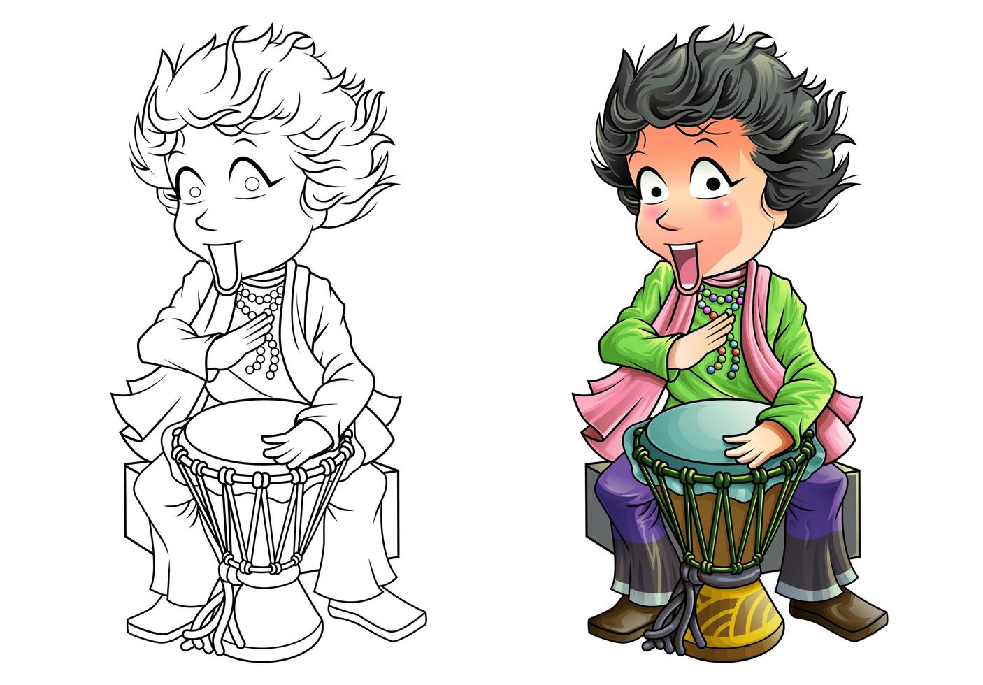 Schlagzeuger Cartoon Malvorlagen für Kinder vektor
