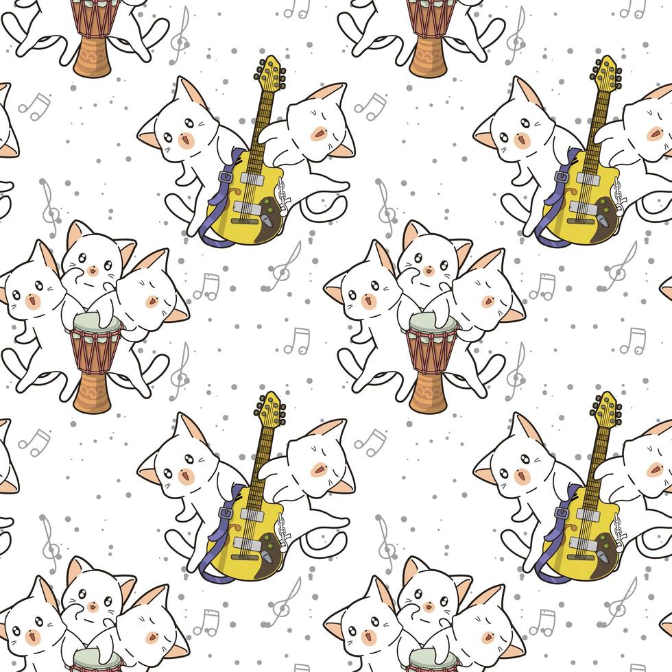 kawaii kattkaraktärer med trumma och gitarrmönster vektor